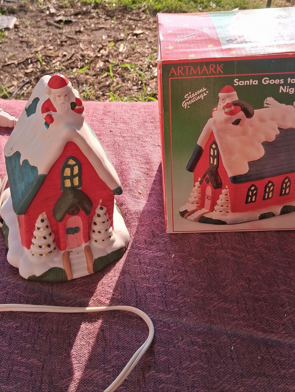 Red & White Ceramic Santa House Holiday Light